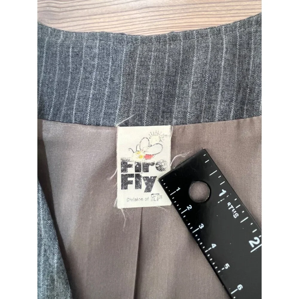 VTG Fire Fly 2 Piece Skirt Suit Womens 9/10 Gray Pinstriped 80s Union Made